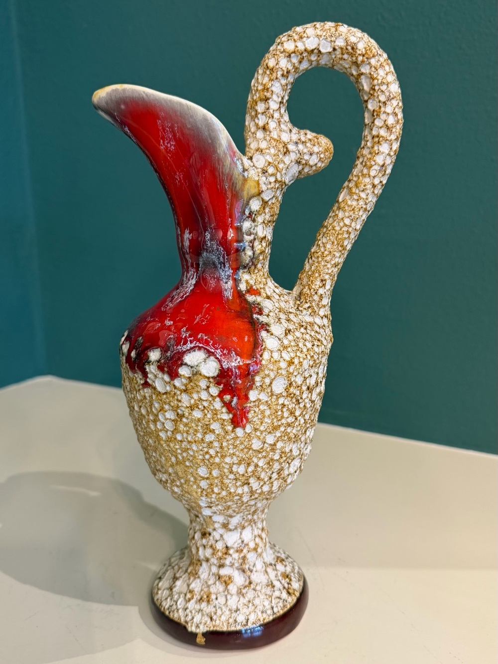 MCM Fat Lava Style Vintage Ceramic Ewer Vase Pitcher Textured Pottery 12”
